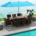 thumbnail image 3 of Costway 9 PCS Patio Wicker Dining Set with Double-Sided Outdoor Umbrella 8 Stackable Chairs Turquoise, 3 of 9