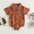 thumbnail image 3 of Fortune Infant Boy Cow Print Romper Baby Short Sleeve Button Up Shirt Bodysuit, 3 of 8
