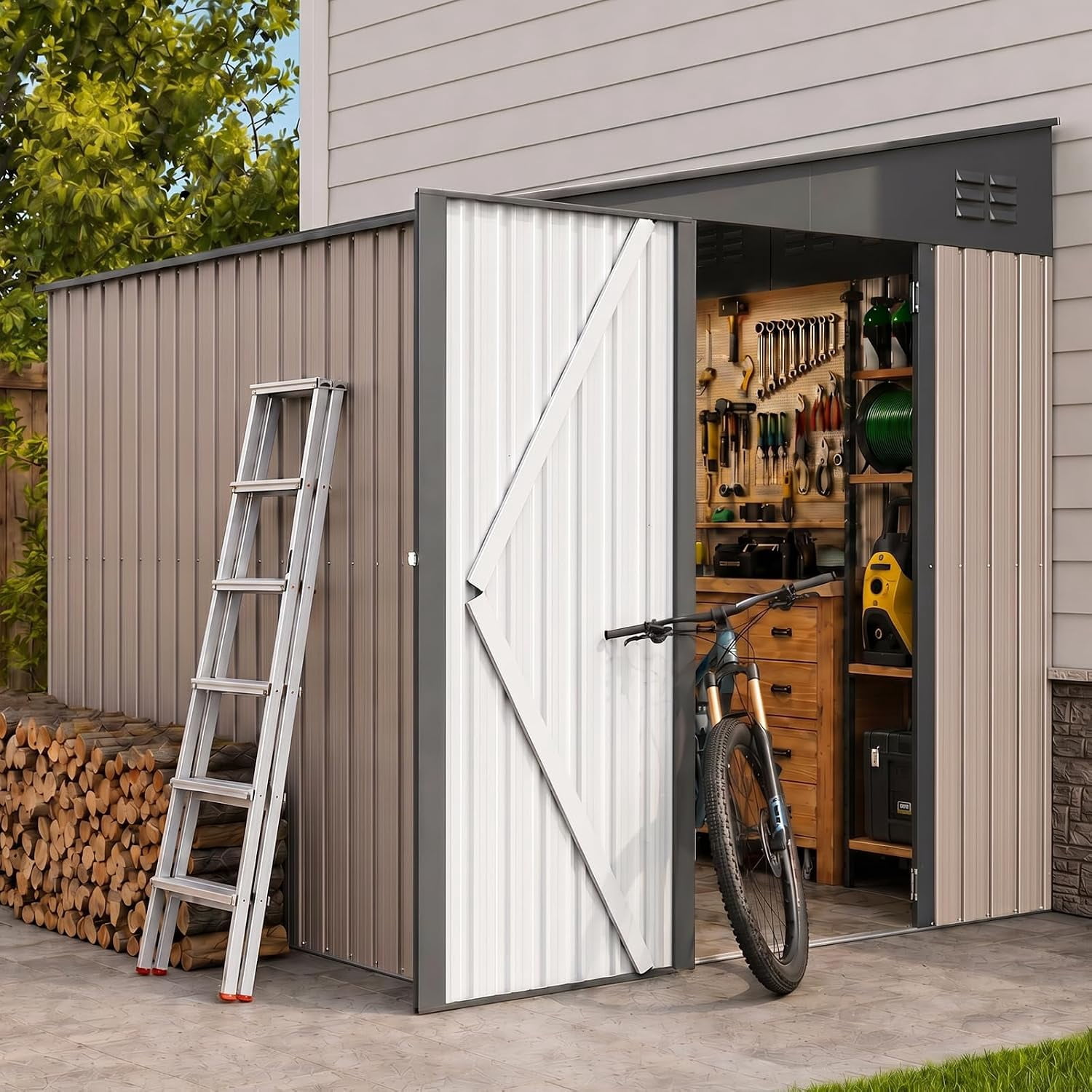 YODOLLA 8 x 6 Ft Metal Outdoor Storage Shed, Lean-to with Lockable