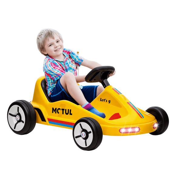 Qaba 6V Electric Go Kart for Kids with Music, Light, Horn, Yellow