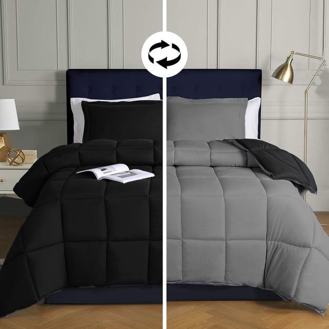 Canadian Linen Couette en Alternative au Duvet Ultra Douce, Réversible, Grand Lit, Gris et Noir