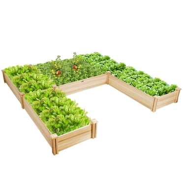 Gymax Jardinière Surélevée Bac de Jardin en Bois Contenant de Plantation Lit en U 92.5x95x11 Po