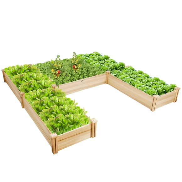 Gymax Jardinière Surélevée Bac de Jardin en Bois Contenant de Plantation Lit en U 92.5x95x11 Po