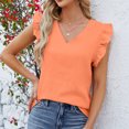 thumbnail image 4 of Timegard Womens Summer Tops Ruffle Cap Sleeve V-Neck Solid Color Comfy Lightweight Blouse Casual Loose Tops, 4 of 6