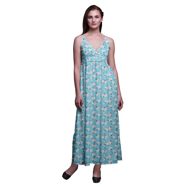 Bimba Robe Longue d'Été Sans Manches à Imprimé Teinture sur Nœuds Florale pour Femme, Décontractée, Maxi, de Plage - Grand