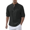 thumbnail image 1 of PMUYBHF T-Shirts Graphiques pour Hommes Mode Décontractée Printemps et Automne Couleur Unie Col à Boutons Manches Longues, 1 of 6