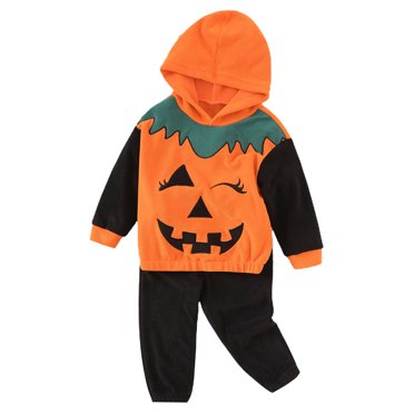 TJAZFJPA Newborn Halloween Costume Boy Baby Boy Girl Outfit Pumpkin Face Sweatshirt Hooded Long Sleeve Romper Pants Fall Clothes Toddler Gymnastics Outfit Toddler Halloween Costume Dinosaur