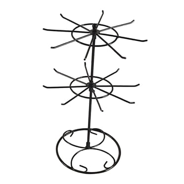 Rotating Iron 2-Tier Revolving Stand Rack Jewelry Holder Display with 16 Hooks Black