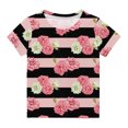 thumbnail image 1 of Penkiiy Garçons Filles Enfants T-Shirts Rayés à Imprimé Floral, Garçons Filles Chandails Fantaisie Col Rond Manches Courtes T-Shirts 3-4 Ans Multicolore, 1 of 5