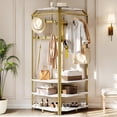 thumbnail image 2 of Eastvita Corner Coat Rack with Shoe Bench/6 Double Hooks - Hall Tree with Storage/Organizer Shelf for Entryway/Hallway or Closet (02 Gold), 2 of 6
