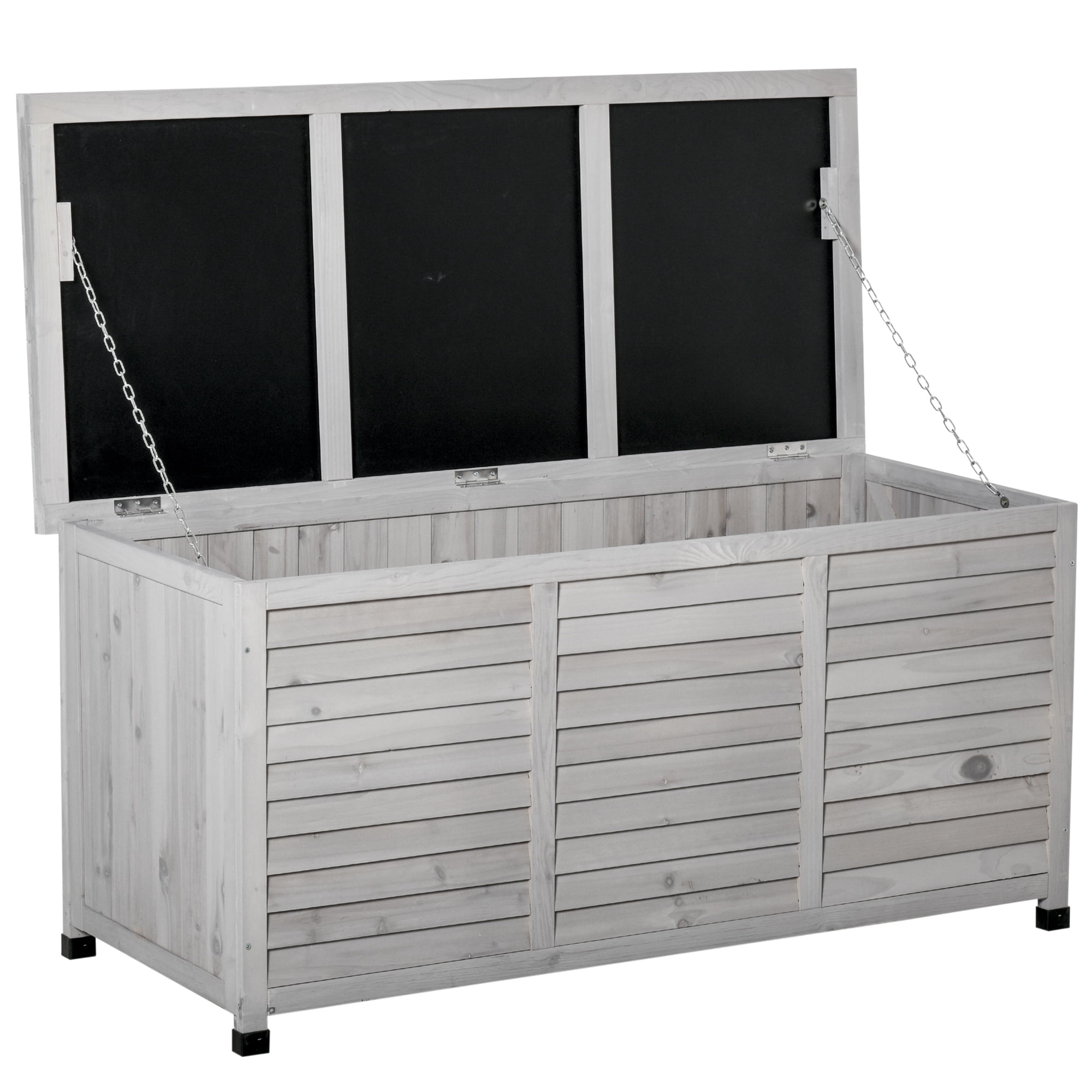 Outsunny Coffre de Terrasse en Bois Conteneur de Rangement Extérieur avec Fente d'Aération Gris