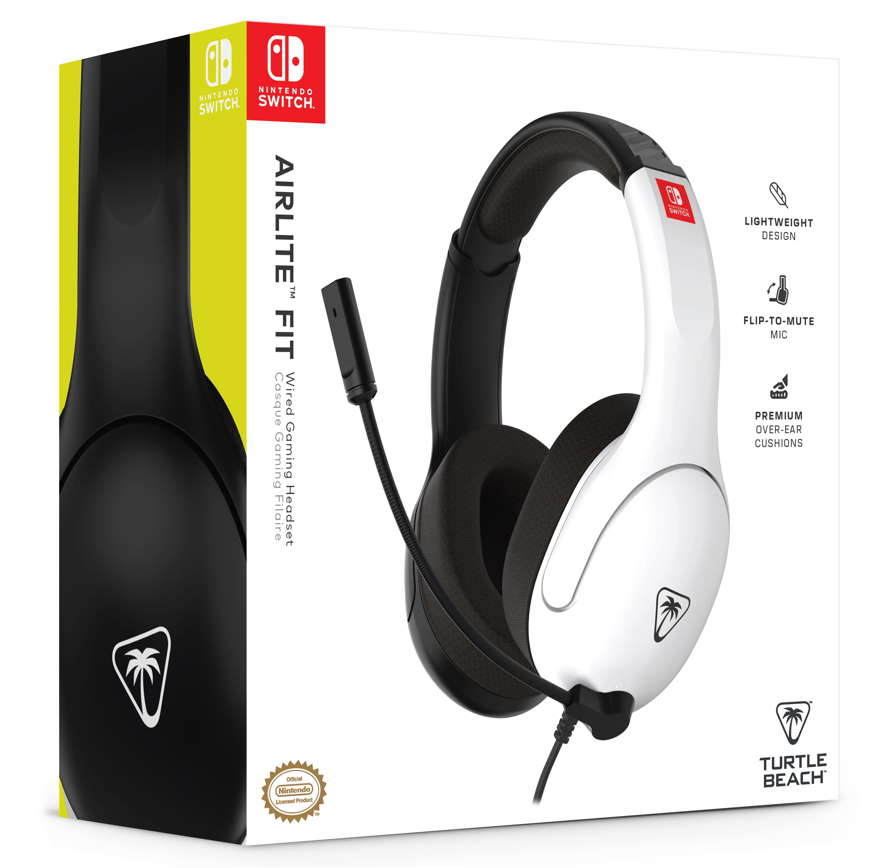 Casque gaming filaire Turtle Beach Airlite™ Fit sous licence officielle pour Nintendo Switch™, Nintendo Switch™ Lite, et Nintendo Switch™ - Modèle OLED - Microphone à bascule - Noir et blanc