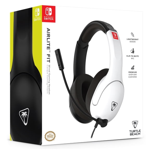 Turtle Beach Airlite™ Fit Wired Gaming Headset Officially Licensed for Nintendo Switch™, Nintendo Switch™ Lite, and Nintendo Switch™ - OLED Model - Flip-to-Mute Mic - White & Black