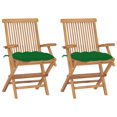 thumbnail image 1 of vidaXL Garden Chairs with Green Cushions 2 pcs Solid Teak Wood, 1 of 5