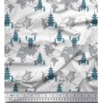 thumbnail image 1 of Soimoi Blue Modal Satin Fabric Tree & World Map Print Fabric by the Yard 42 Inch Wide, 1 of 3