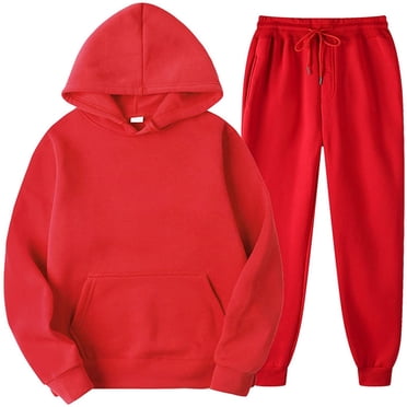 hopeusnice 2PCS Outfits Men's And Women's Sports Tracksuits Long Sleeve Pullover Hoodies Sweatshirt And Sweatpants Fall Winter Suit Red XL