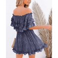 thumbnail image 3 of Women‘s Summer Off Shoulder Dress Pleated Flowy Neck Belt Printed Dress, 3 of 4