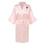 Teissuly Bathrobes For Women Fashionable Front And Back Printed Solid Color Ice Silk Bathrobe Sexy Home Clothing