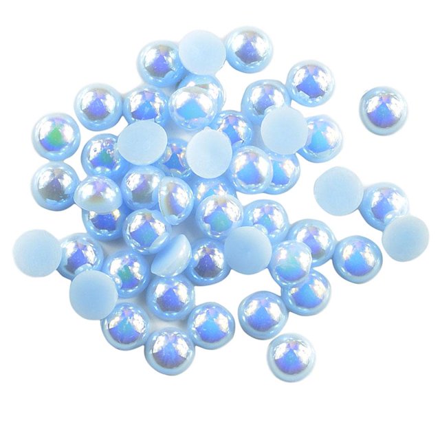 KLKCMS 100 Pcs Demi-Perle Dos Plat 8 mm Bricolage Décoration Artisanale Bleu