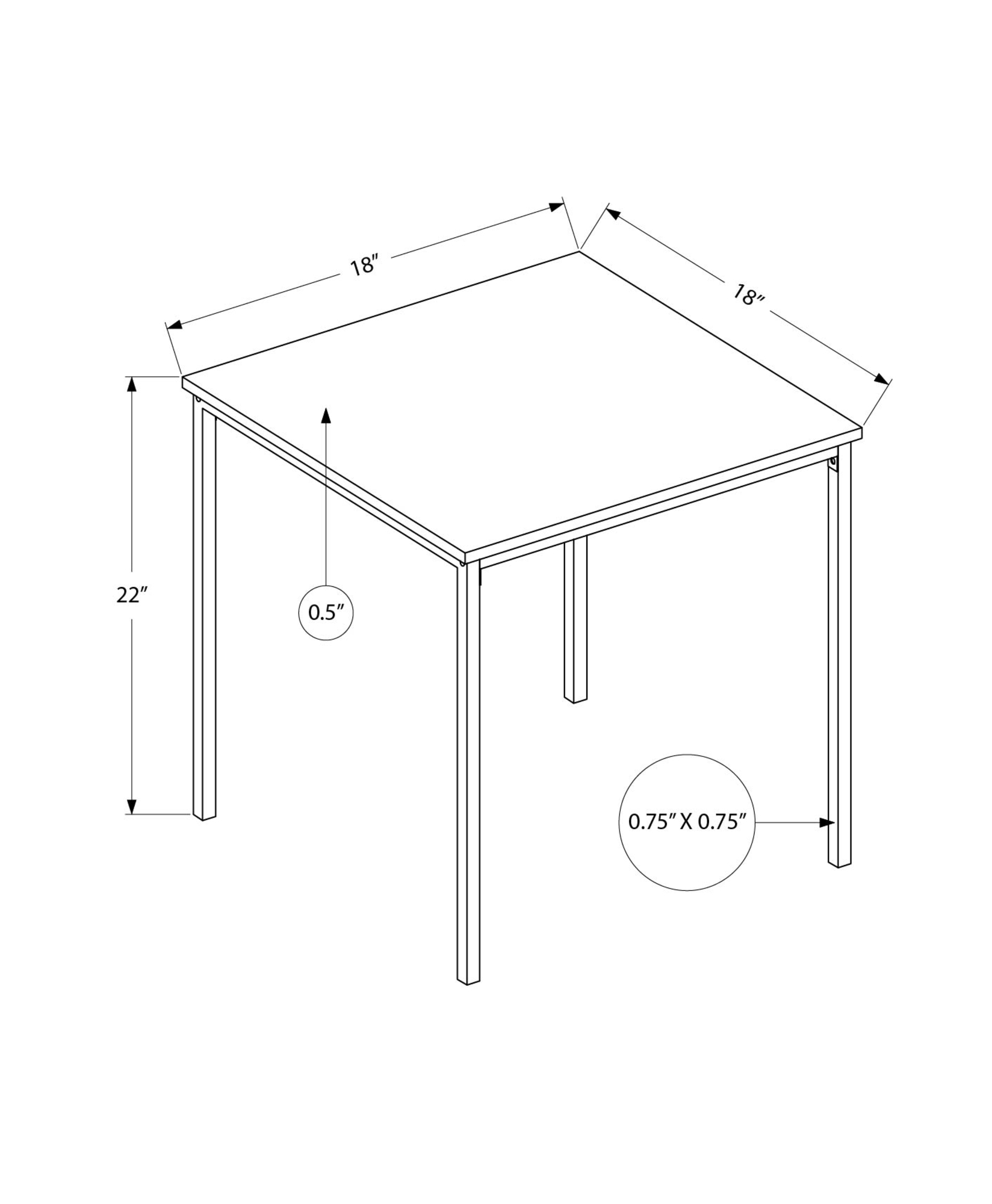 Monarch Specialties - Table D'Appoint, 22" H, Table D'Appoint, Bout, Petit, Table De Nuit, Carré, Chambre À Coucher, Salon, Stratifié Noir, Métal Noir, Contemporain, Moderne
