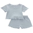 thumbnail image 1 of 2 Pcs Bébé Fille Couleur Unie Manches Courtes Côtelées Col Rond + Shorts Rose 3-4 Ans, 1 of 9