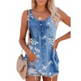 thumbnail image 1 of LUXUR Ladies Tops Solid Color Tank Button Denim Vest Loose Tee Shirt Floral Print Blouse Floral Sky Blue 3XL, 1 of 2