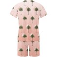 thumbnail image 4 of Mikilon Mens Trendy Outfits 2-Piece Set Hawaiian Print Short Sleeve Elasticized Shorts Casual Two Piece Set Pink M, 4 of 5