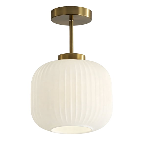 KCO Lighting Ribbed Milk Glass Flush Mount Light Gold and White Ceiling Lamp Brass Kitchen Lighting