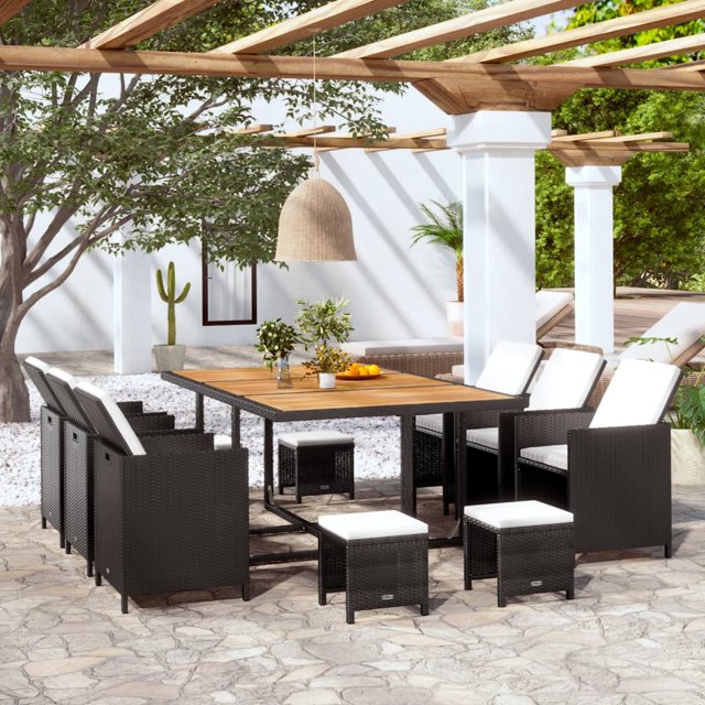 vidaXL 11 Pièces Ensemble Repas Extérieur en Poly Rotin et Acacia Noir
