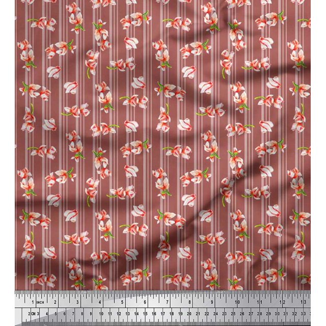 Soimoi Tissu Poly Georgette Rayé & Magnolia Imprimé Floral 1 Yard 42 Pouces de Large