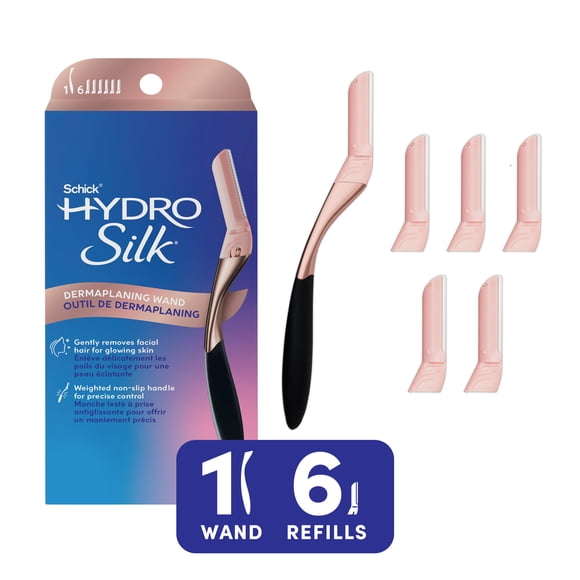 Schick Hydro Silk Dermaplaning Wand, Professional Style, 1 Handle and 6 Refills