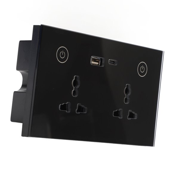 Smart USB Wall Outlet, 2.4G WiFi Touch Light Switch Voice Control In Wall Plug Socket Power Meter with 5V 2A USB and TYPE C Port Tempered Glass Panel Receptacle Electrical Outlet