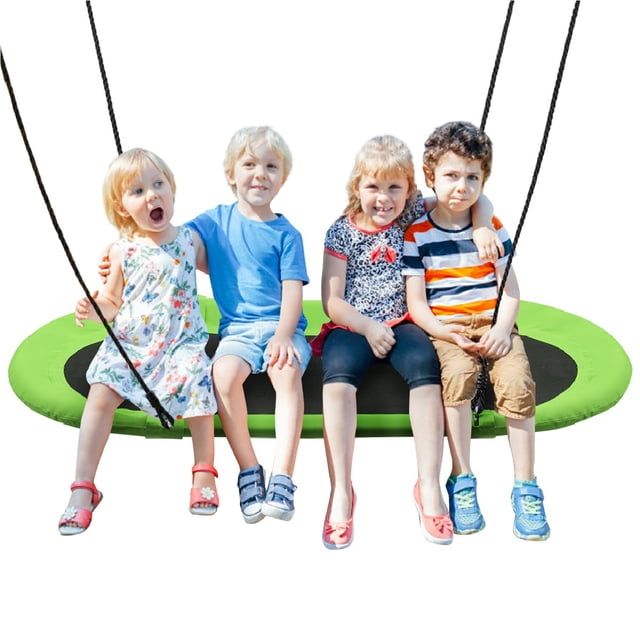 Gymax 60'' Saucer Tree Swing Surf Outdoor Adjustable Kids Giant Oval Platform Swing Set Green