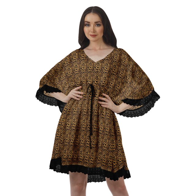 Moomaya Robe de Plage Imprimée Vêtements de Vacances Femmes Robes en Georgette pour Femmes