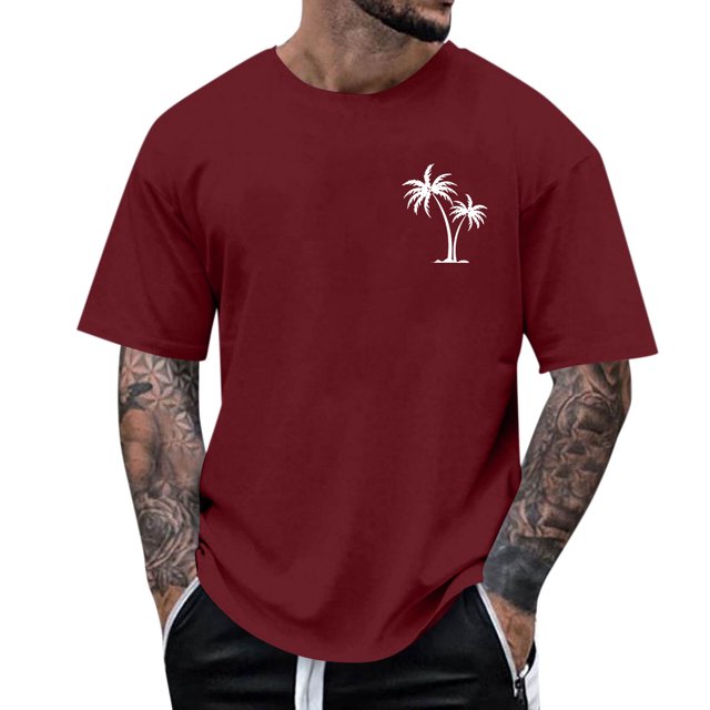 Pisexur Shirts for Man T Hommes Mode Décontractée Imprimé Col Rond Pull T-Shirt Manches Courtes Blouse Vin, L Chemises de Golf Hommes & Chemises Hommes