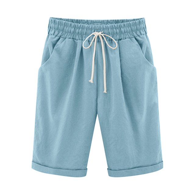 Timegard Shorts for Women Elastic Waisted Drawstring Solid Color Summer Casual Half Pants with Pockets