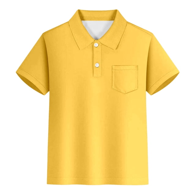 Luvoko Little Boys Golf Polo Shirts,Solid Color Print Performance Golf Shirts for Little Boys Performance Polo Shirt Stretch Collared(Yellow,3-4 Years)