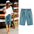thumbnail image 2 of Timegard Shorts for Women Plus Size Cotton Linen Elastic Waist Drawstring Ruched Casual Loose Shorts, 2 of 5