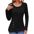 thumbnail image 1 of Timegard Blouse for Women Long Sleeve Ribbed Round Neck Button Tops Fall Winter Casual Comfy Tunic Tops, 1 of 7