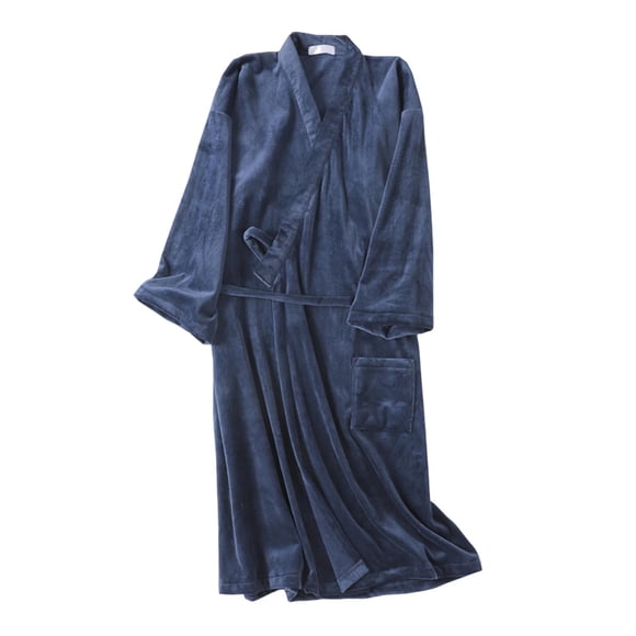 Amzcrzy Mens Robe Solid Color Warm Flannel Men's Bathrobes Fashion Long Sleeve Drawstring Men's Sleepwear with Pocket M