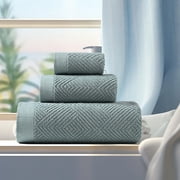 Soft Absorbent Bath Towels Set - Thick Polyester Fiber Towels, Quick-Drying Bathroom Towel Set of 3, Green, JKODE