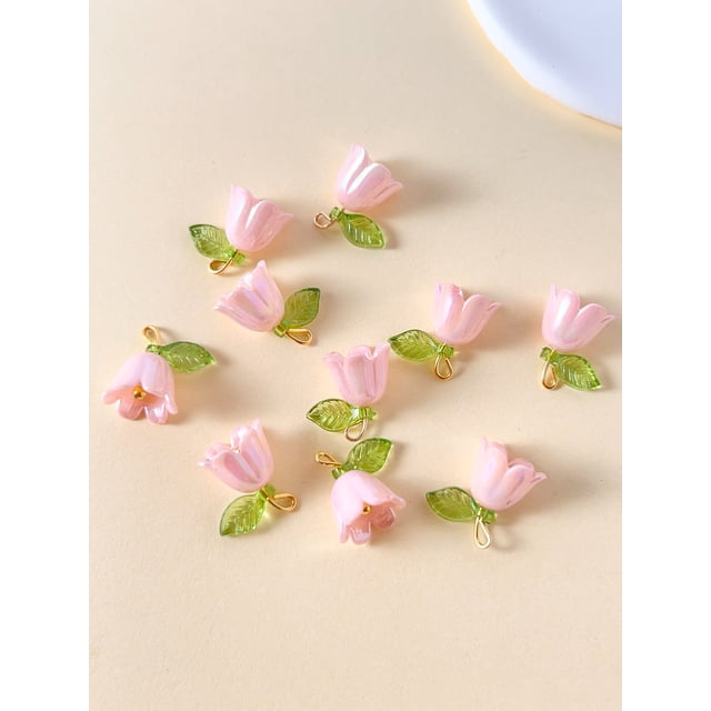 10pcs/set Fashionable Pink Gradient Flower Beads For Earrings, Necklace Making