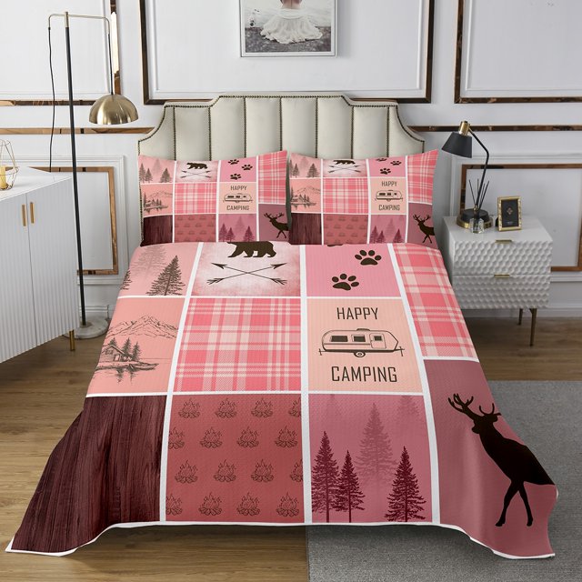 Erosebridal Happy Camping Coverlet Set Twin,Buffalo Patchwork Bedding Set,Animal Decoration,2pcs