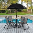thumbnail image 2 of Gymax 6PCS Patio Garden Dining Set w/ Round Table & 4 Folding Chairs & Tiltable Umbrella, 2 of 8