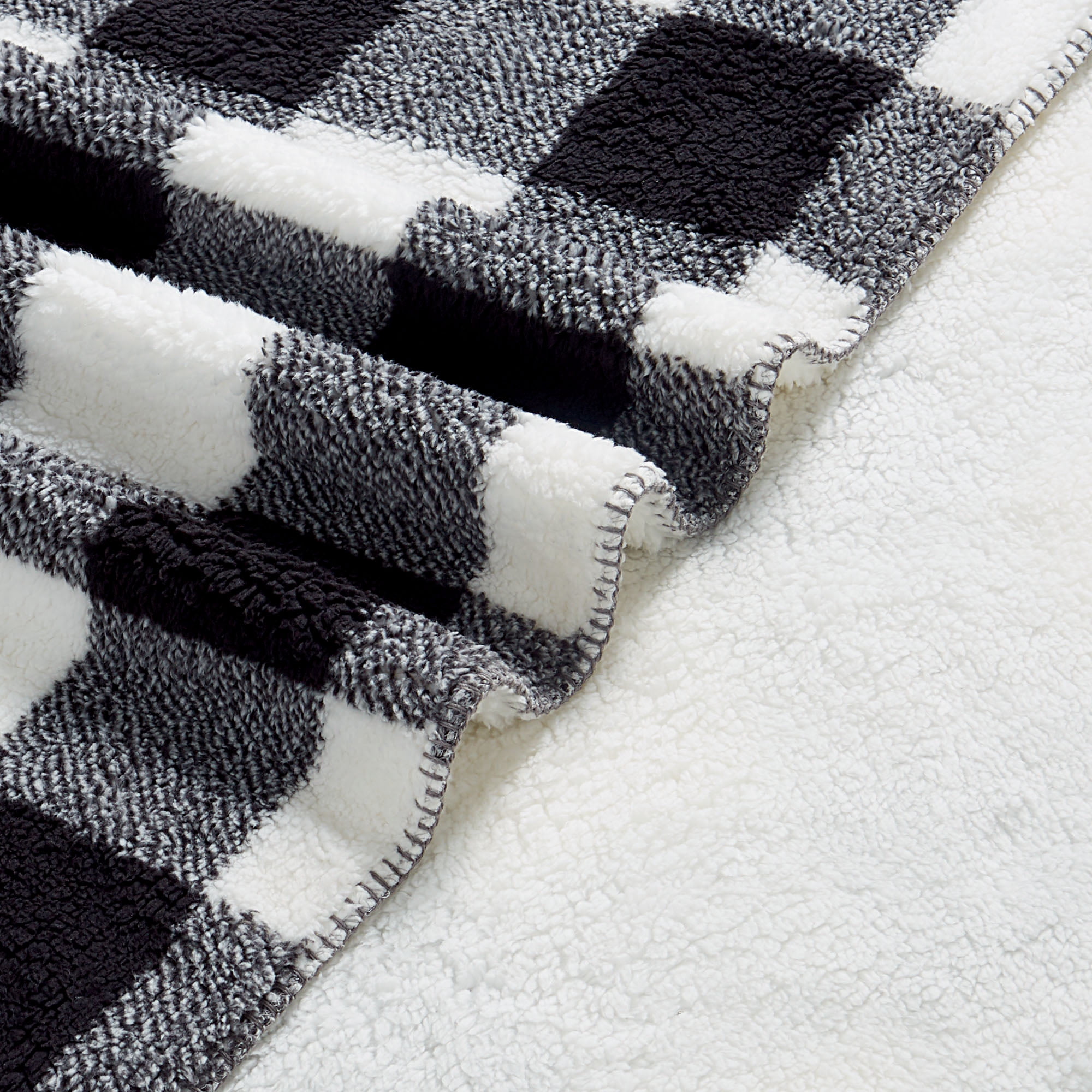 HOMETRENDS Black Checker Faux Shearling Blanket, Queen
