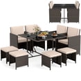thumbnail image 1 of Gymax Set Of 9 Patio Dining Set w/Tempered Glass Table & Ottoman Removable Cushions, 1 of 7