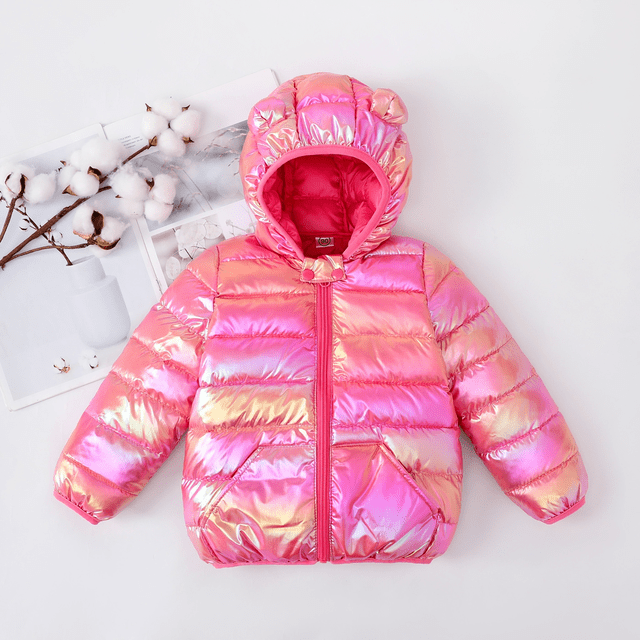 PatPat Toddler Boy/Toddler Girl 3D Ear Design Metallic Quilted Cotton-Padded Jacket