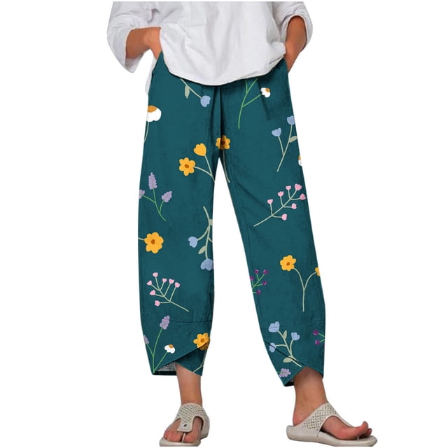 Pantalon à Taille Élastique pour Femmes Pantalon Décontracté pour Femmes avec Poches Ajusté Taille Haute Élastique Imprimé Pantalon de Sport en Coton et Lin Pantalon en Coton et Lin pour Femmes Pantalon Taille Haute pour Femmes Pantalon pour Femmes à Taille Élastique