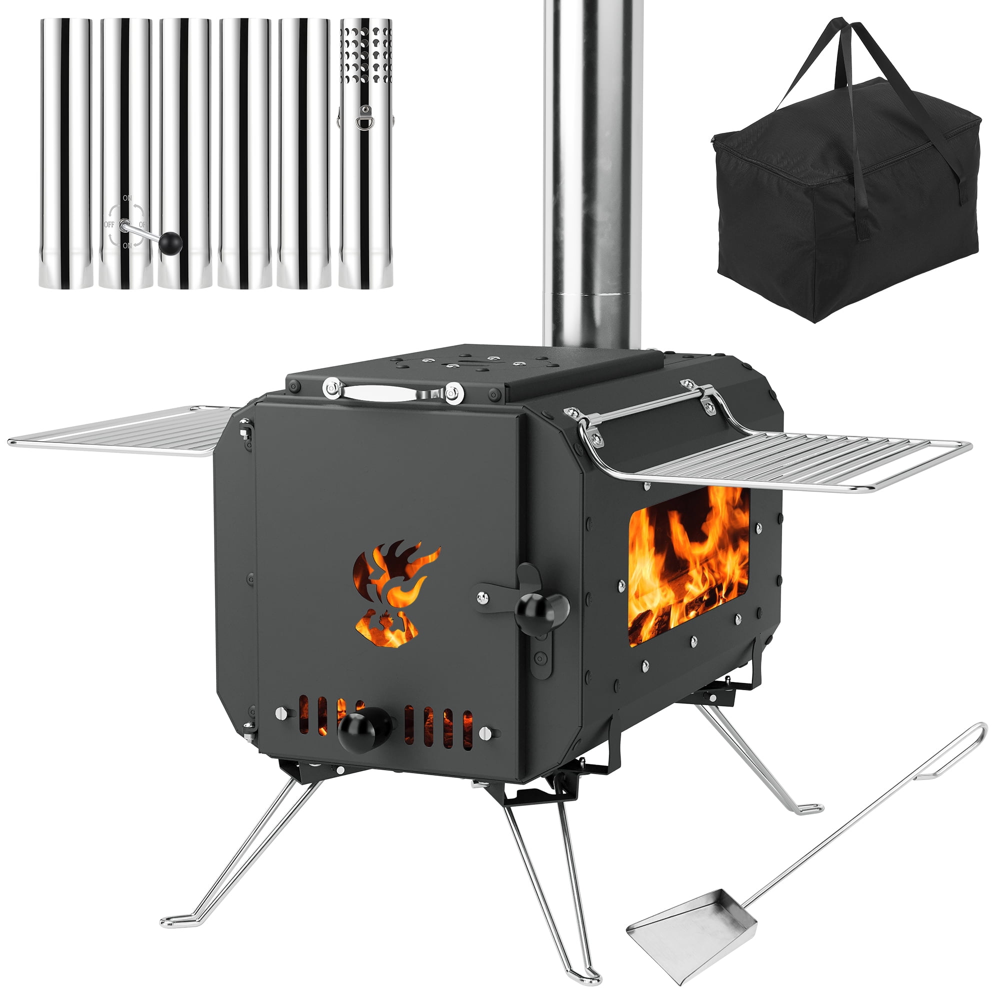 Outdoor Portable Wood Stove, Tent Stove,Wood Burning Stove for Camping,Cast Iron Wood Stove,Tent Heaters for Camping, Includes Chimney Pipes ans View Glass,Ice-fishing, Cookout, Hiking, Travel
