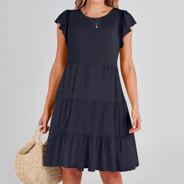 Robes pour Femmes 2024 Été Robe Ample Unie à Manches Courtes Rabais de 50 % Liquidation!
